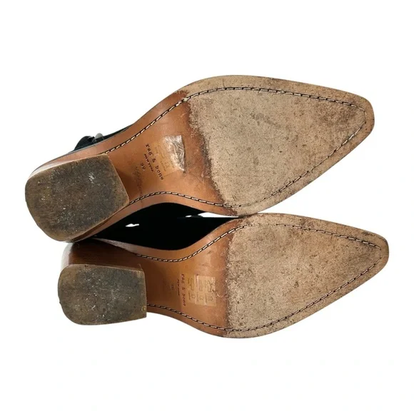 Rag & Bone Ramone Black Buckled Leather Trimmed Suede Block Heel Ankle Boots